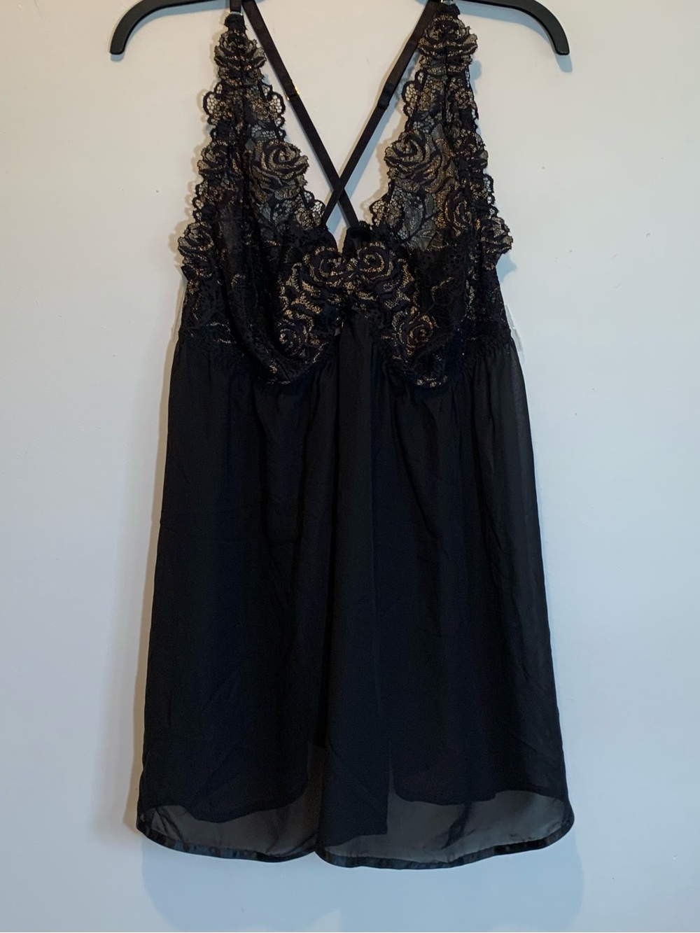 Cacique Black Lace Chemise Babydoll Nightie & Panty NWT 22/24